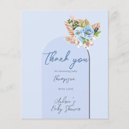 Boho Blue Frame Pampass Grass Oh Boy Baby Dusche Flyer (Vorne)