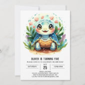 Boho Blue Fun Turtle Boy Birthday Einladung (Vorderseite)