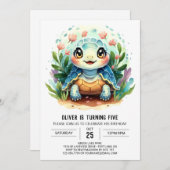 Boho Blue Fun Turtle Boy Birthday Einladung (Vorne/Hinten)