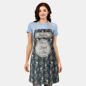 Boho Blue Gold Botanical Floral Schürze (Getragen)