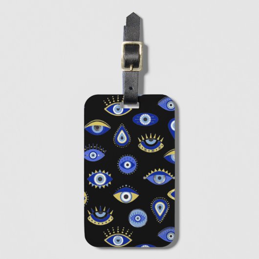 Boho Blue Gold Evil Eyes Air Freshener Gepäckanhänger (Vorderseite Vertikal)