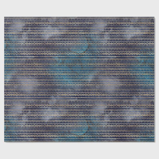 Boho Blue Gold Geschenkpapier (Flach)
