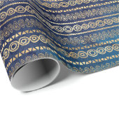 Boho Blue Gold Geschenkpapier (Rolleneckpunkt)