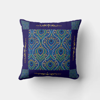 Boho Blue & Gold Throw Kissen - Kunst von Mina