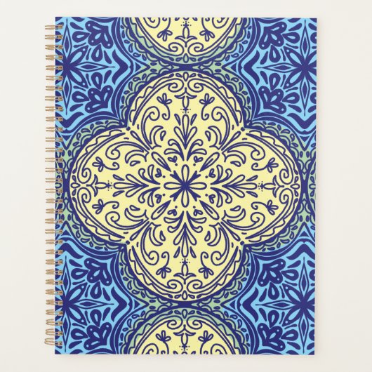 Boho Blue & Gold Tile Muster Planer (Vorderseite)