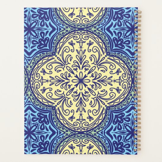 Boho Blue & Gold Tile Muster Planer (Rückseite)