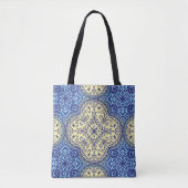 Boho Blue & Gold Tile Muster Tasche (Vorderseite)