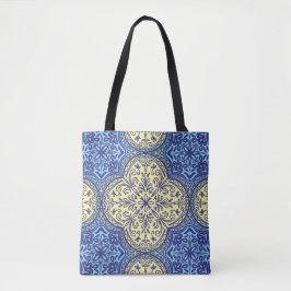 Boho Blue & Gold Tile Muster Tasche