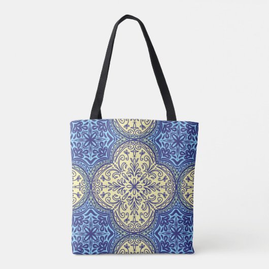 Boho Blue & Gold Tile Muster Tasche (Rückseite)