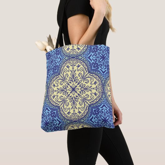 Boho Blue & Gold Tile Muster Tasche (Von Nahem)