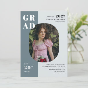 Boho Blue Gray Bold Typografy Foto Abschluss Einladung