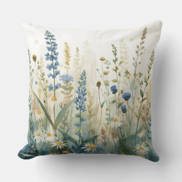 Boho Blue Green Gold Wildflower Garden Print Kissen
