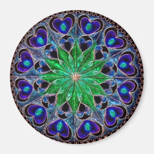 Boho Blue Green Heart Mandala Magnet (Vorne)