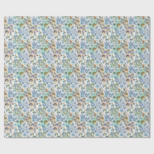 Boho Blue Green Whimsical Floral Botanical Geschenkpapier (Flach)