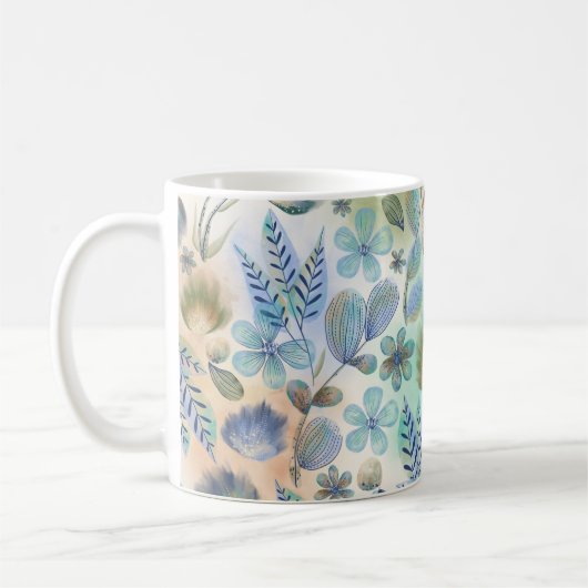 Boho Blue Green Whimsical Floral Botanical Kaffeetasse (Links)