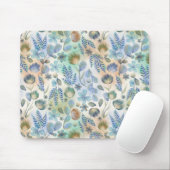 Boho Blue Green Whimsical Floral Botanical Mousepad (Mit Mouse)