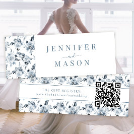 Boho Blue Grey Floral Wedding QR Registrierungskar