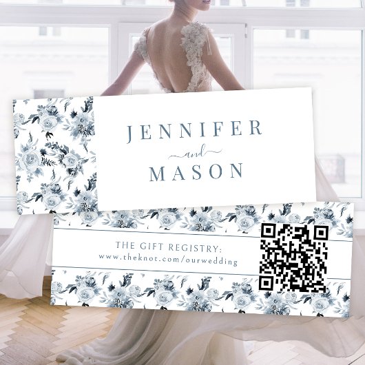 Boho Blue Grey Floral Wedding QR Registrierungskar