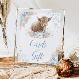 Boho Blue Highland Cow Cards & Gifts Sign Poster