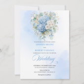 Boho Blue Hydrangea Gold Floral Wedding Invitation Einladung (Vorderseite)