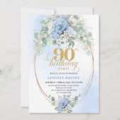 Boho Blue Hydrangea Greenery 90th Birthday Invite Einladung (Vorderseite)