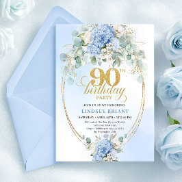 Boho Blue Hydrangea Greenery 90th Birthday Invite Einladung