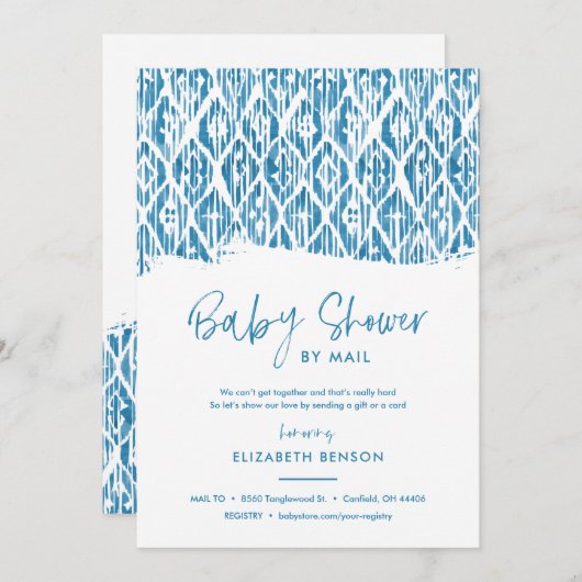Boho Blue Ikat Baby Shower by Mail Einladung (Vorne/Hinten)