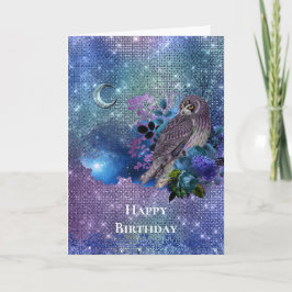Boho Blue Lila Owl Moon Geburtstag Karte