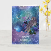 Boho Blue Lila Owl Moon Geburtstag Karte (Gelbe Blume)