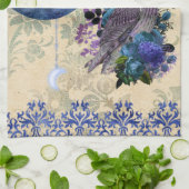 Boho Blue Lila Owl Moon Geschirrtuch (Gefaltet)