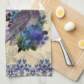 Boho Blue Lila Owl Moon Geschirrtuch (Viertel Falte)