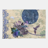 Boho Blue Lila Owl Moon Geschirrtuch (Horizontal)