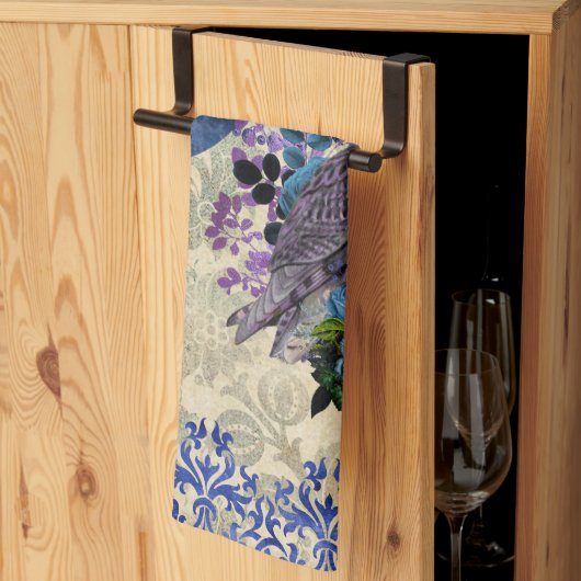 Boho Blue Lila Owl Moon Geschirrtuch (Drittel gefaltet)