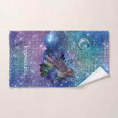 Boho Blue Lila Owl Moon Handtuch (Handtuch)