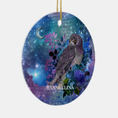 Boho Blue Lila Owl Moon Keramik Ornament (Rechts)