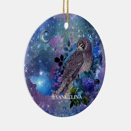 Boho Blue Lila Owl Moon Keramik Ornament (Rechts)