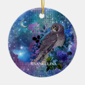 Boho Blue Lila Owl Moon Keramik Ornament (Vorne)