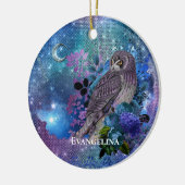 Boho Blue Lila Owl Moon Keramik Ornament (Links)