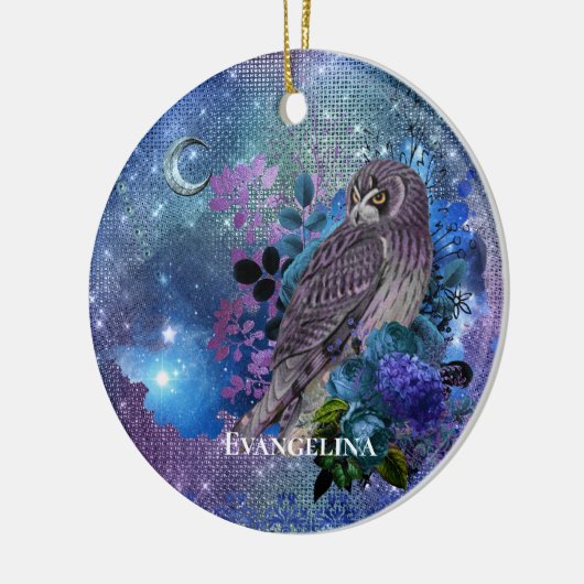 Boho Blue Lila Owl Moon Keramik Ornament (Links)