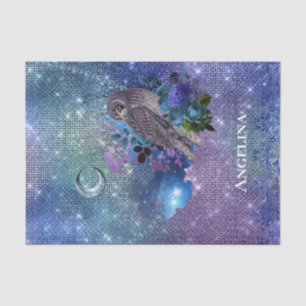 Boho Blue Lila Owl Moon Seidenpapier
