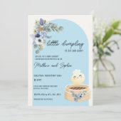 Boho Blue Little Dumpling Baby Dusche Einladung (Stehend Vorderseite)