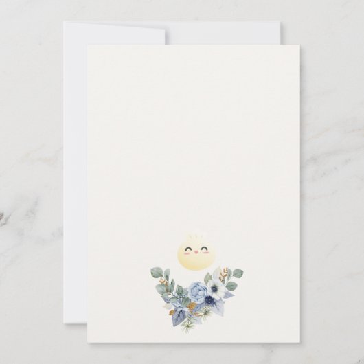 Boho Blue Little Dumpling Baby Dusche Einladung (Rückseite)