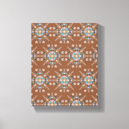 Boho Blue Mandala Hand Drawn Art Brown Leinwanddruck (Vorderseite)