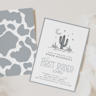 Boho Blue Modern Boys First Rodeo 1. Geburtstag Einladung