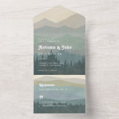 Boho Blue Mountains & Forest Wedding Retro  All In One Einladung (Innen Boden)