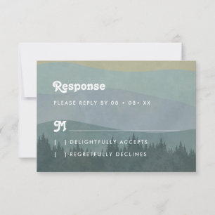 Boho Blue Mountains & Tree Retro Hochzeits-Antwort RSVP Karte