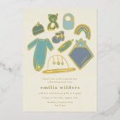 Boho Blue Newborn Icons Display Baby Shooting Gold Folieneinladung (Vorderseite)