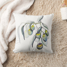 Boho Blue Olive Branch Watercolor Handgemalt Kissen