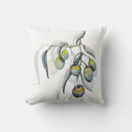 Boho Blue Olive Branch Watercolor Handgemalt Kissen