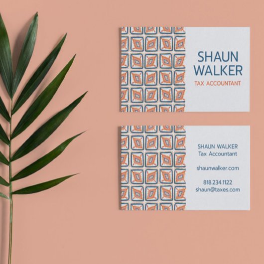 Boho Blue Orange Tiles Muster handgefertigt Visitenkarte